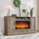 Fireplace TV Stand for 80 Inch TV, 35.7" Tall Farmhouse Entertainment Center W/36'' Electric Fireplace, Media Console with Large Storage Cabinets and Drawers for Living Room, Purple Oak by CozyNest Decor