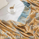 jinchan Boho 100% Cotton Muslin Twin Size 60x80 Inches Blanket Lightweight 4-Layer Quilted Soft Yellow and Blue Floral Throw Blanket Reversible Comfy Flower Breathable All Seasons Couch Bedroom Decor by CozyNest Decor
