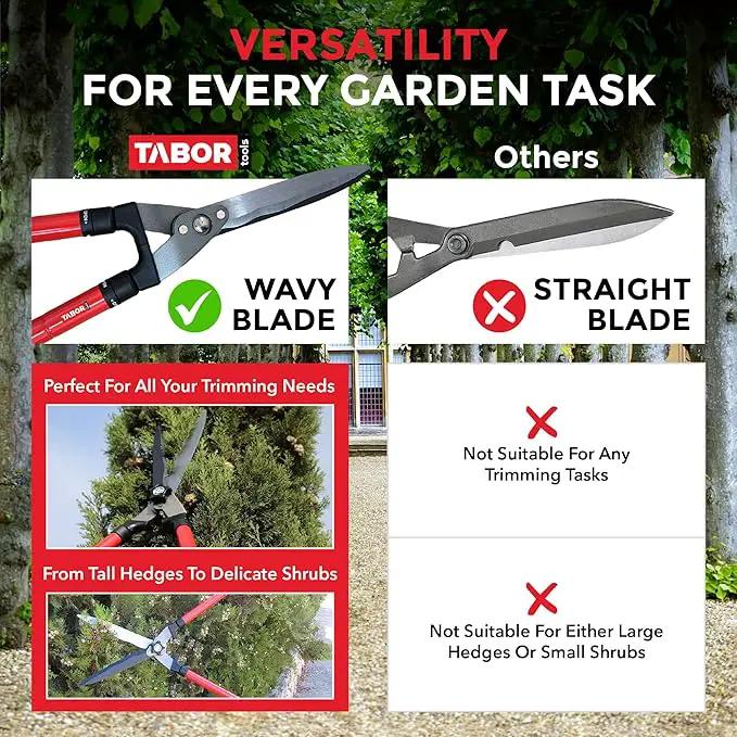 TABOR TOOLS B212A Telescopic Hedge Shears with Wavy Blade and Extendable Steel Handles. Extendable Manual Hedge Clippers for Trimming Borders, Boxwood, and Tall Bushes., photo 5 of 6