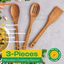 Riveira Teak Wooden Spoons for Cooking Set of 3 – Natural Teak Wooden Cooking Utensils, Wooden Spatula, Wooden Spoon - Premium Quality Wooden Utensil Set for Non-Toxic Cooking by CozyNest Decor