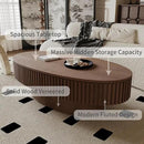 47.2''Oval Coffee Table with Storage, Mid Century Modern Fluted Drum Center Tables with Lid, Solid Wood Side Pedestal Coffee Table Tea Table for Living Room, Bedroom, Apartment-Walnut by CozyNest Decor