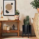 D'vine Dev Ceramic Planter with Ebony Stand - 10 Inch Modern Round Flower Pot with Wood Planter Holder, Black, 55-B-L-2 by CozyNest Decor