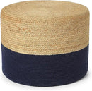 REDEARTH · Cylindrical Pouf Foot Stool Ottoman - Jute Braided Pouffe Poof Accent Sitting Footrest for Living Room, Bedroom, Nursery, Patio, Lounge & Other Rooms (Navy Natural, 18"x18"x14") by CozyNest Decor