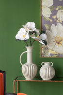 9x9x10' Decorative Round Ceramic Flower Vase with Small Handles and Textured Motif, Gold by HouseOfZazla
