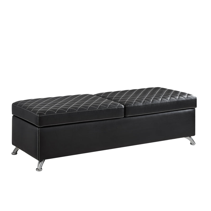 56.7" Bed Bench with Storage Black Leather