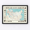 Vintage Map of Concentration Camps, 1945
