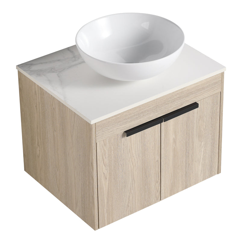 24" Modern Design Float Bathroom Vanity With Ceramic Basin Set, Wall Mounted White Oak Vanity With Soft Close Door, KD-PackingD-Packing Pieces