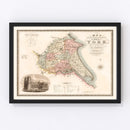 Vintage Map of East Riding of York County England, 1834
