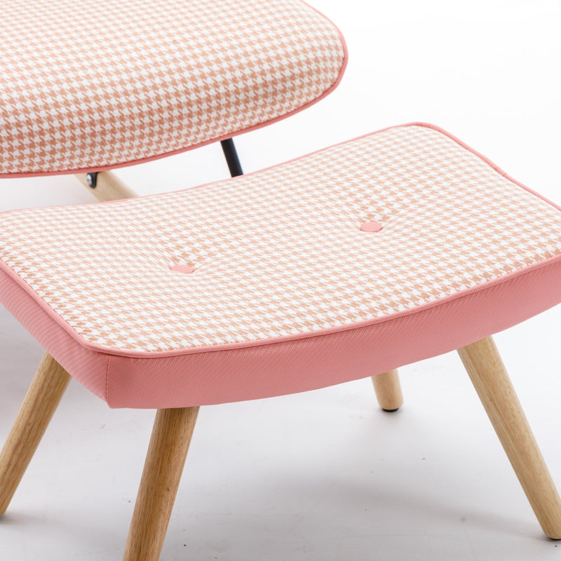 35.5 inch Rocking Chair, Soft Houndstooth Fabric Leather Fabric Rocking Chair for Nursery, Comfy Wingback Glider Rocker with Safe Solid Wood Base for Living Room Bedroom Balcony (pink)