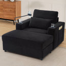 Modern Style Armchair Chaise Lounge Sofa Couch With Movable Storage Ottoman, USB Ports, Cup Holders, Phone Holder, Side Pockets by HouseOfZazla