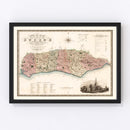 Vintage Map of Sussex England, 1829