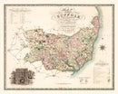Vintage Map of Suffolk England, 1831