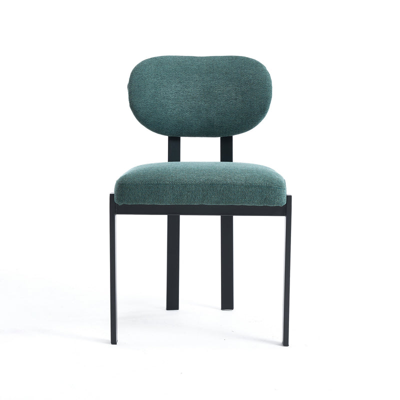 Modern Dining Room Chairs Set of 2, Mid-Century Upholstered Boucle Kitchen Dining Chairs with Black Metal Legs