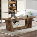Executive Desk For Home Office, Computer Table With Pedestal, Large Writing Workstation - Brown by HouseOfZazla