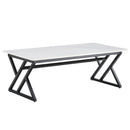 A modern minimalist style white marble patterned coffee table with black metal legs. Computer desk. Game table. Tea table. CT-XX