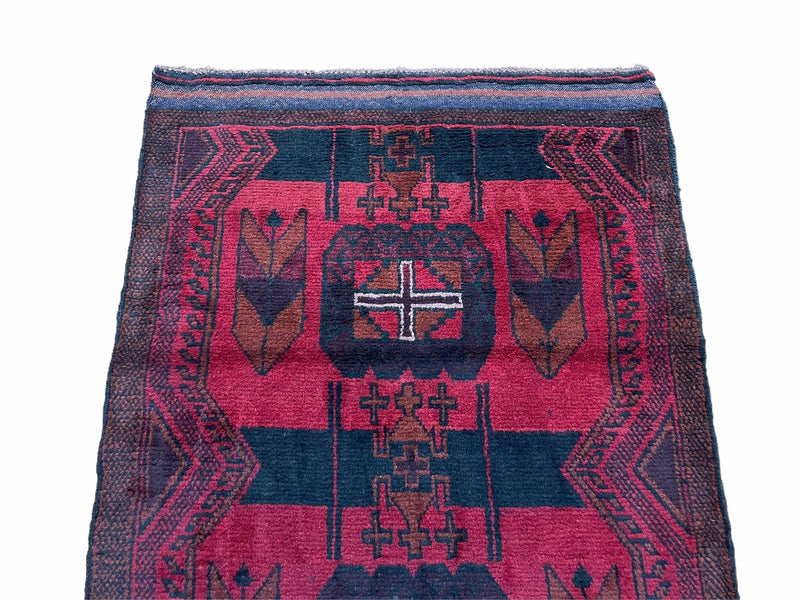 2' 10" X 4'6" Vintage Handmade Tribal Wool Rug Balouchi Rug Afghan Rug Red Black