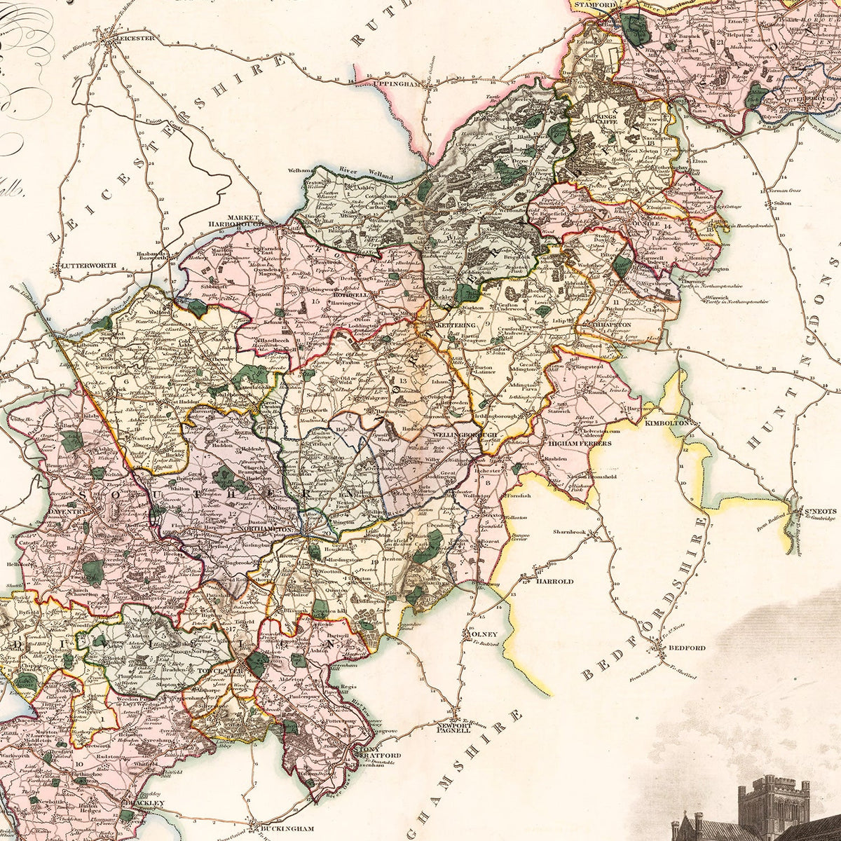 Vintage Map of Northampton England, 1830, photo 2 of 5