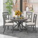 5-Piece Retro Functional Dining Table Set Extendable Round Table and 4 Upholstered Chairs for Dining Room and Living Room (Grey)