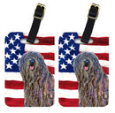 USA American Flag with Bergamasco Sheepdog Luggage Tag