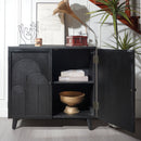 Modern Black Wood Storage Cabinet with Embossed Door