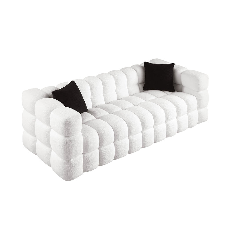 84.3 length, 35.83" deepth, human body structure for USA people, marshmallow sofa,boucle sofa, White color,3 seater