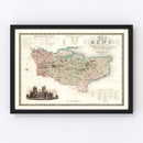 Vintage Map of Kent England, 1829