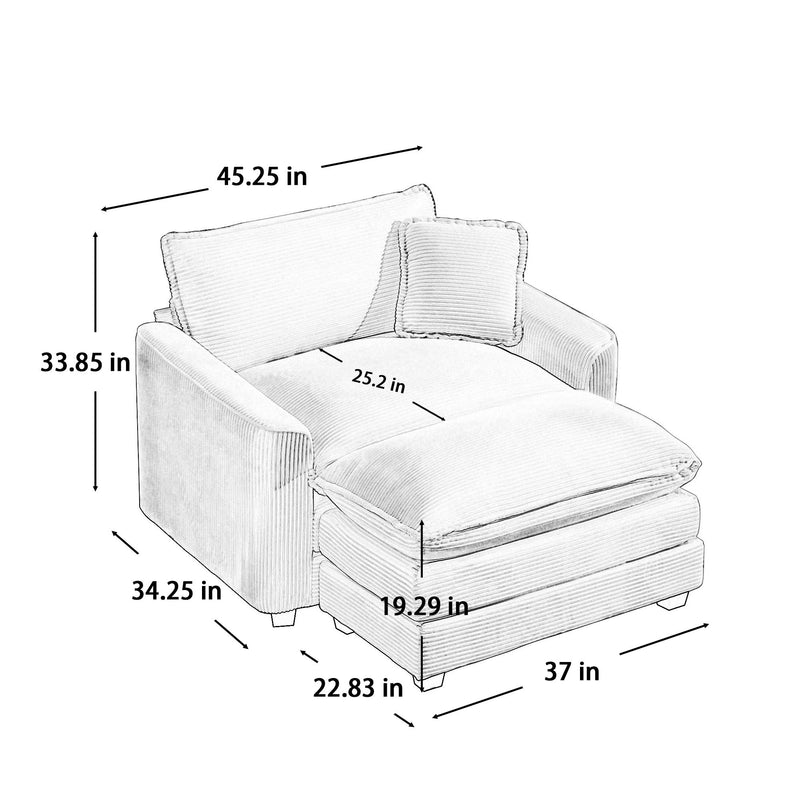 Walker Edison | Corduroy Deep Seat Cloud Accent Chair with Ottoman Set