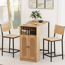 3-Piece Bar Table and Chairs Set with Storage Shelves and Footrests-Natural by DirectDeals