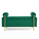 Elegant Upholstered Storage Bench With Cylindrical Arms And Iron Legs, by HouseOfZazla