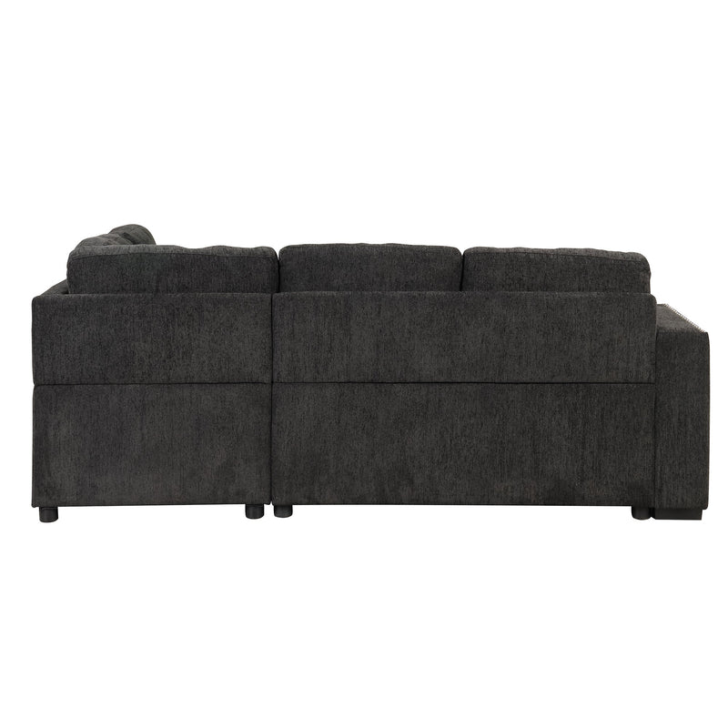 83.8" Reversible Sectional Pull-Out Sofa Bed L-Shaped Corner Sofa Couch with Storage Chaise, USB Ports, Power Sockets, Cup Holder for Living Room, Bedroom, Study, Black