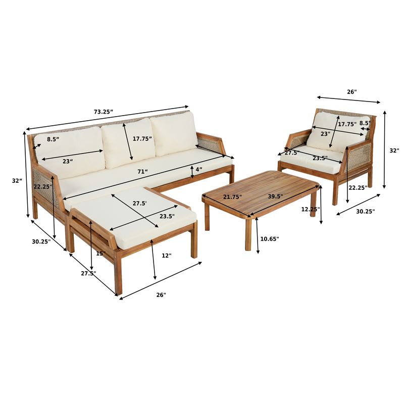 4 Piece Acacia Wood Patio Furniture Set, photo 3 of 10