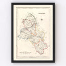 Vintage Map of Monaghan County Ireland, 1846