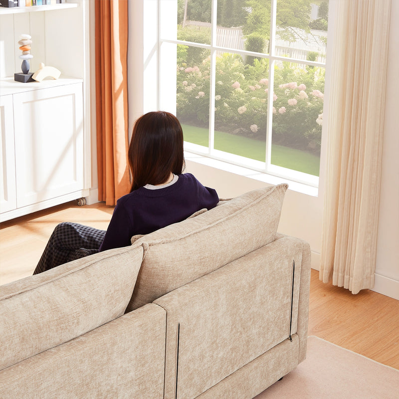 Modular L-Shaped Sectional Sofa Set with Movable Ottoman, Chenille, Coffee, 105 Inches