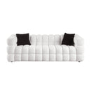 84.3/62.2 length, 35.83" deepth, human body structure for USA people, marshmallow sofa,boucle sofa, White color,3 seater. sofa and loveseater