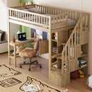 Loft Bed With Built In L Shaped Desk, LED Lights, Storage Shelves, Cabinets, And Staircase by Unique Piece Furniture