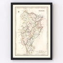 Vintage Map of Kildare County Ireland, 1846
