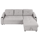 80.3" Pull Out Sofa Bed Modern Padded Upholstered Sofa Bed, Linen Fabric 3 Seater Couch with Storage Chaise and Cup Holder, Small Couch for Small Spaces