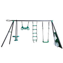 Interesting Four Function Swingset With Face To Face Metal Plastic Safe Swing Seat 550Lbs For Outdoor Playground For Age 3+ - Blackish Green by HouseOfZazla