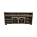 65.3" TV Stand with LED Light Strips and Iron Mesh Barn Door
