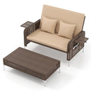 2 Piece Patio Rattan Daybed Wicker Loveseat and Ottoman with Adjustable Backrest by LJGDeals