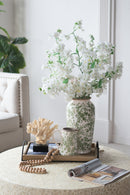 7.7x7.7x14.6' White Ceramic Flower Vase with Green Floral Pattern by HouseOfZazla