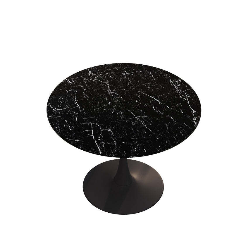 42.12" Modern Round Dining Table with Printed Black Marble Table Top, Metal Base Dining Table, End Table Leisure Coffee Table