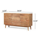 Boho Handcrafted 3 Door Sideboard, Carved Texture & Artisanal Charm - Natural by HouseOfZazla