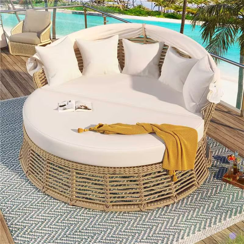 Outdoor Patio Rattan Round Daybed with Retractable Canopy, photo 2 of 10