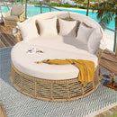 Outdoor Patio Rattan Round Daybed with Retractable Canopy