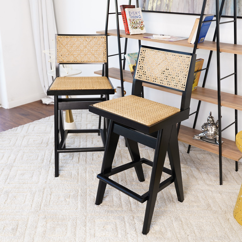 Walker Edison - Keira Rattan Bar Stool (Set of 2)