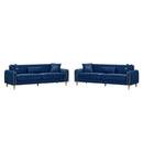 Vintage Blue Velvet 2-Piece Sofa Set