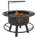 2-in-1 Fire Pit, BBQ Grill, 33" Portable Wood Burning Firepit with Adjustable Cooking Grate, Pan and Poker, Camping Bonfire Stove for Backyard, Patio, Picnic, Black