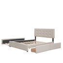 Upholstered Platform Bed with 2 Drawers and 1 Twin XL Trundle, Linen Fabric, Queen Size - Dark Beige(OLD SKU :LP100314AAA) by HouseOfZazla