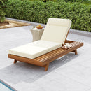 Acacia Wood Lounge Chaise Set with Headrest and Water-Resistant Cushions in Beige